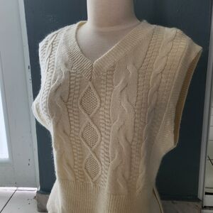 H&M Cream Cable-Knit V-Neck Sweater Vest